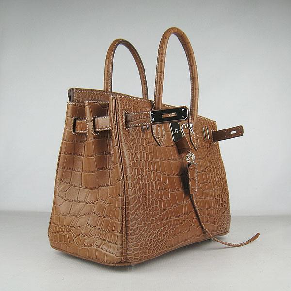 Replica Hermes Birkin 35cm Crocodile Veins Bag Light Coffee 6088 On Sale - Click Image to Close